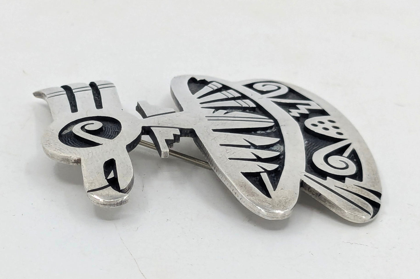 Trinidad Lucas - Hopi Bird Sterling Overlay Brooch