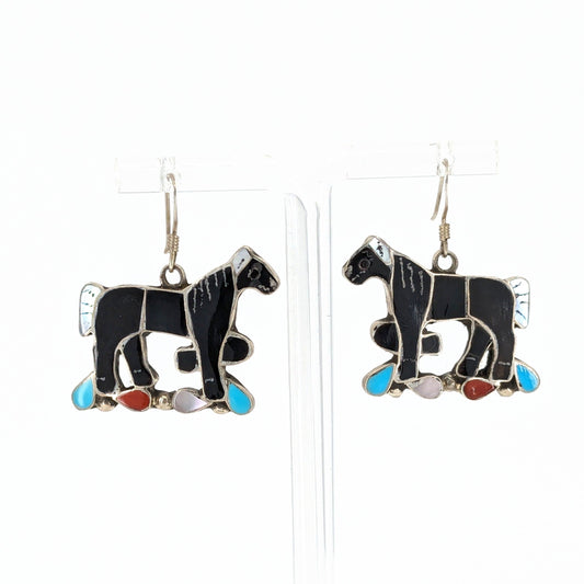 Edward Leekity - Zuni Horse Inlay Sterling Earrings