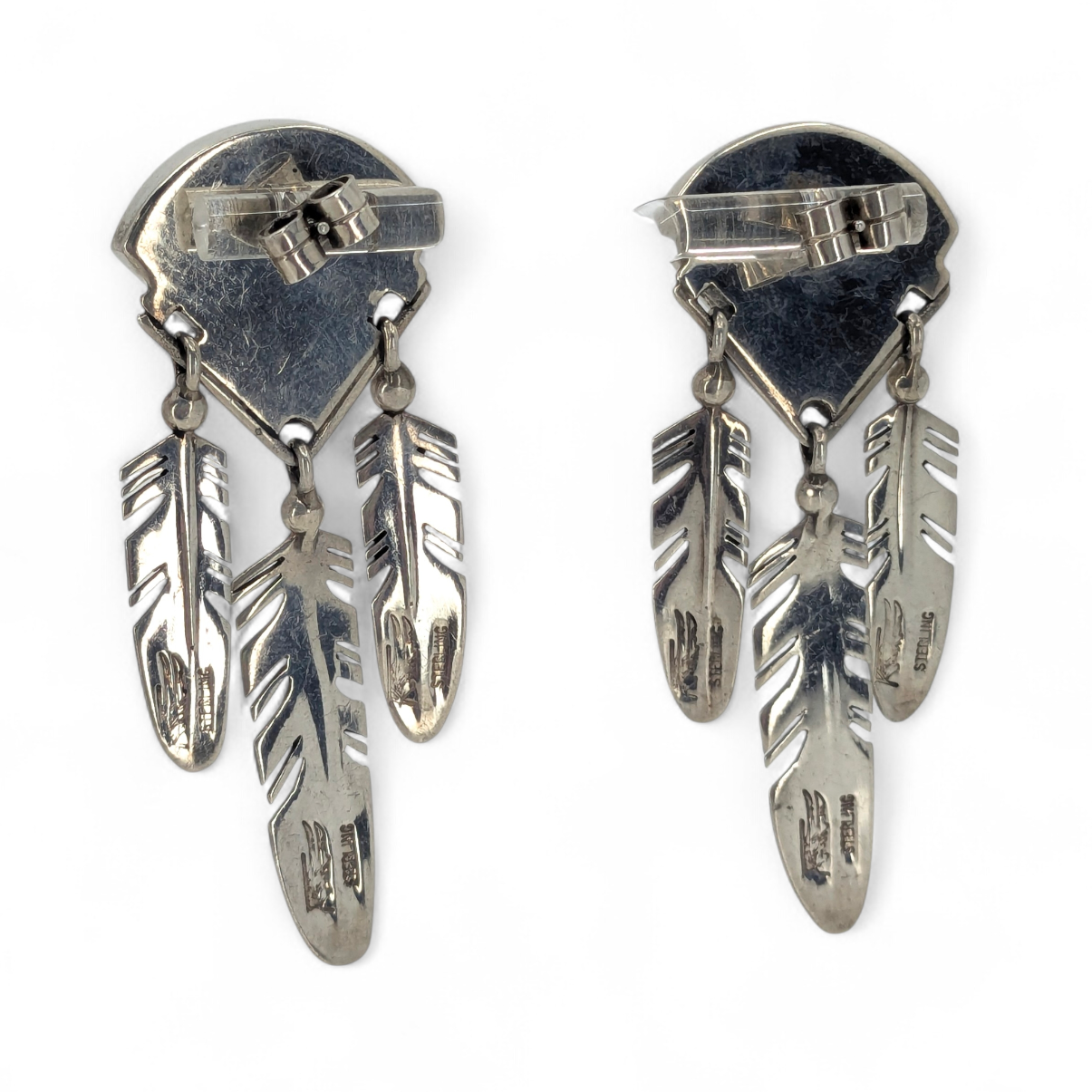 Ray Tracey - Sterling & Multi-stone Feather Dangle Earrings