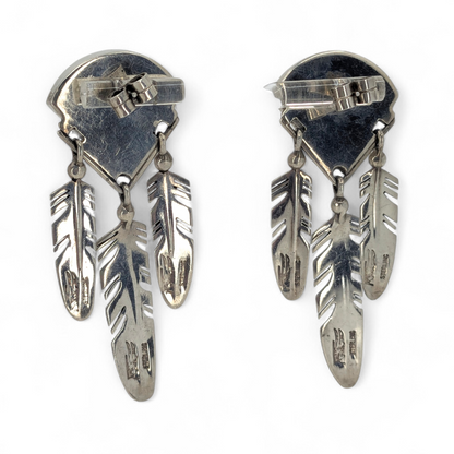 Ray Tracey - Sterling & Multi-stone Feather Dangle Earrings