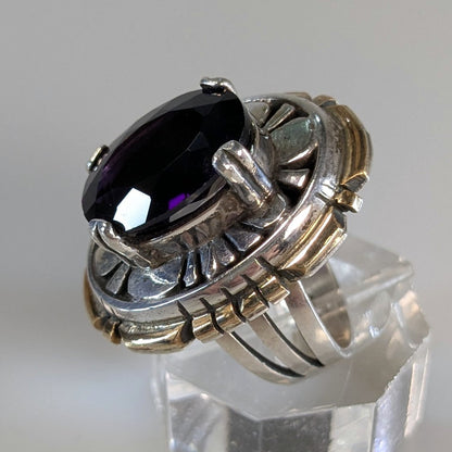 Robert Kelley (?) - Amethyst and Sterling w/ Gold Tone Edge Ring, Size 7.75