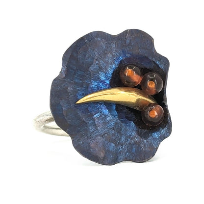 Ian & Valeri Co. (Valerio 888) - Blue Titanium, Sterling, 18k, and Amber Calla Lily Ring, Size 6.75