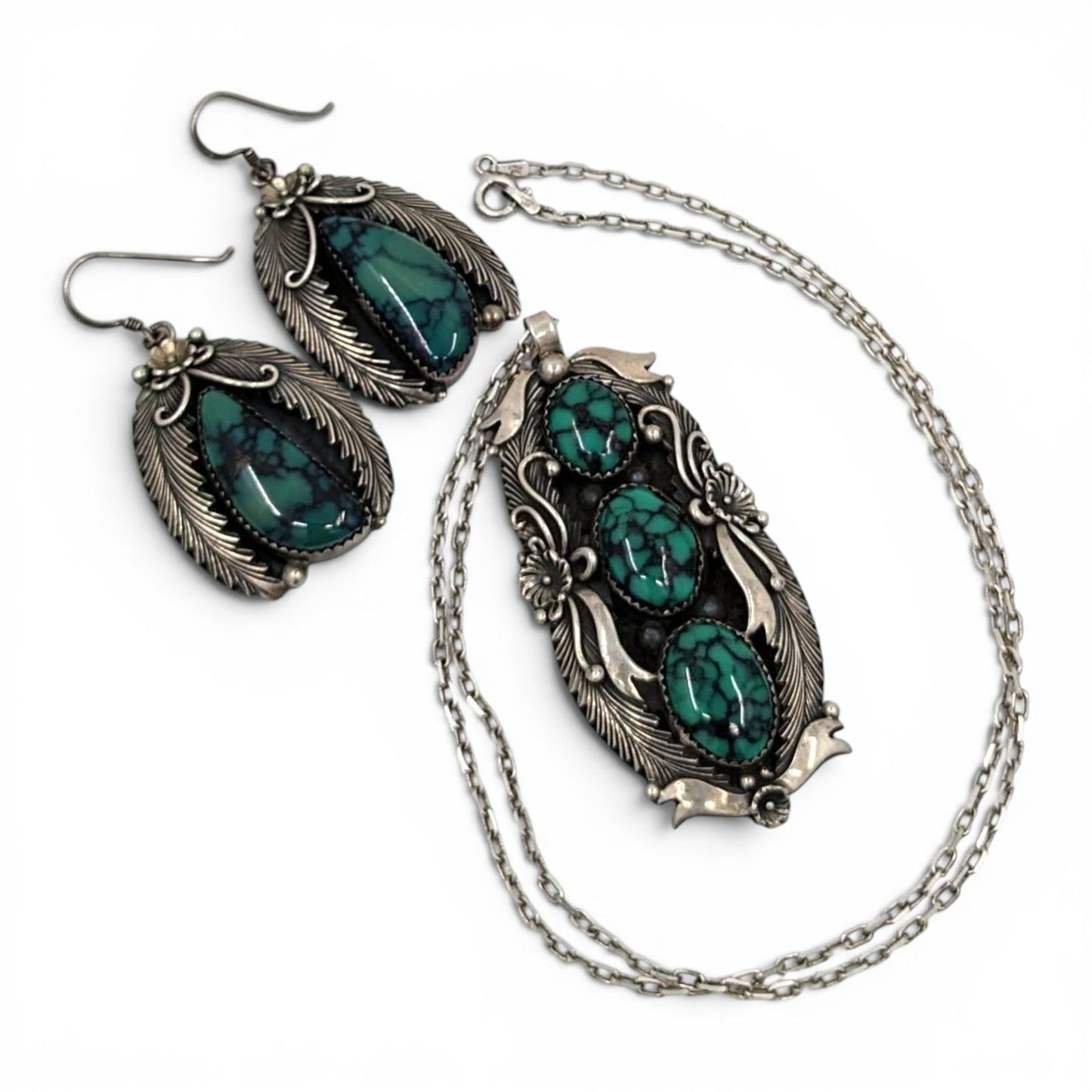Peterson Johnson - Skyhorse Turquoise Pendant and Earrings Set