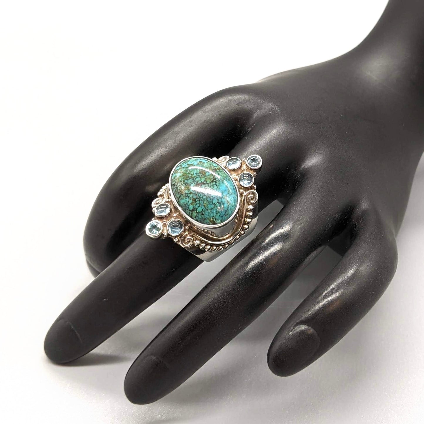 Sajen - Turquoise, Topaz, and Sterling Ring, Size 6.5