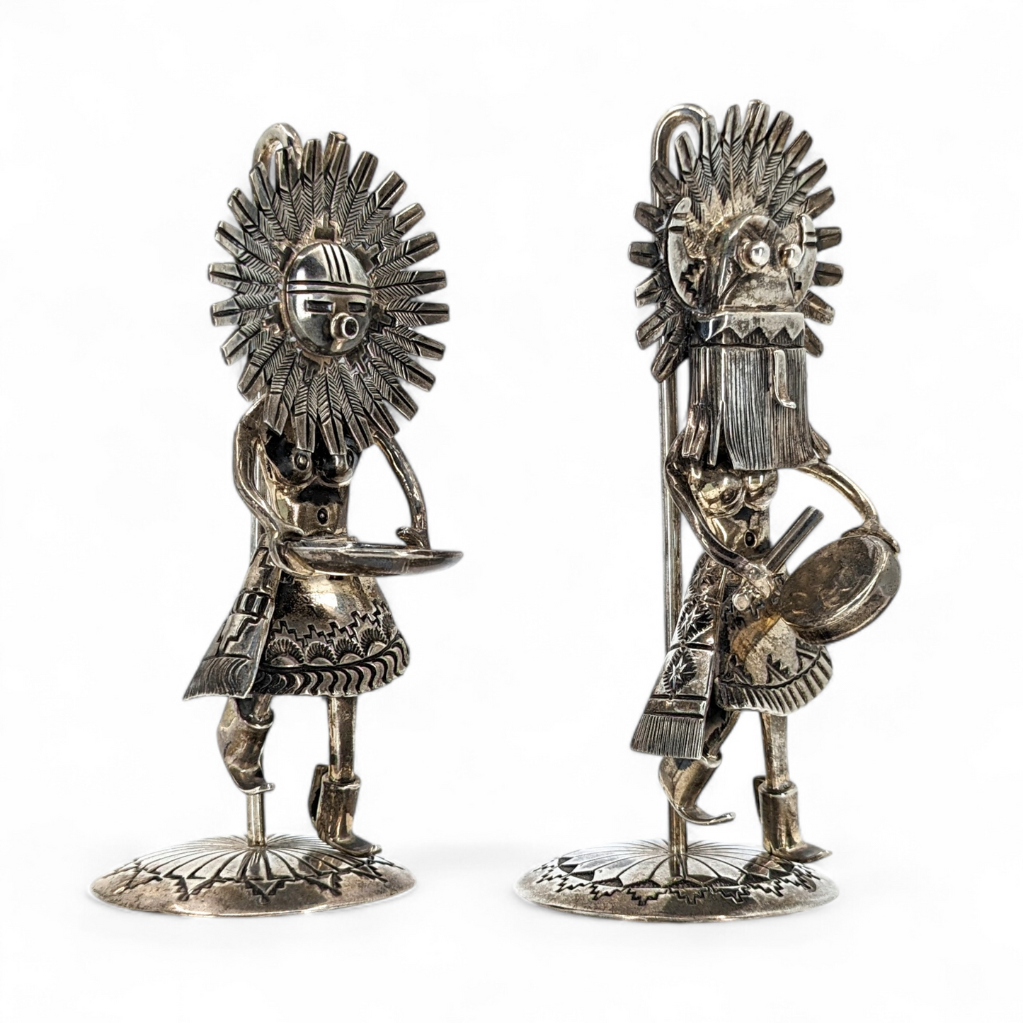 Two Vintage Kachina Pendant/Brooches with Stands