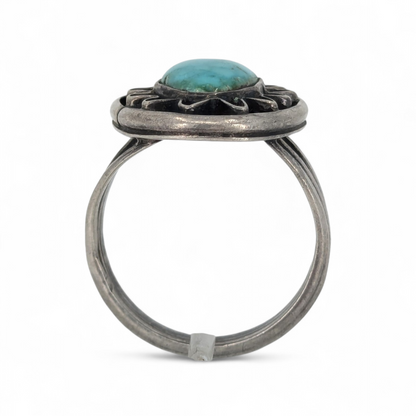 Three Hogans - Vintage Turquoise Sterling Ring, Size 6.75