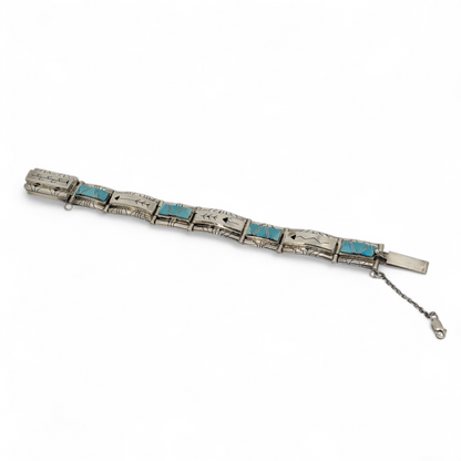 Sandra Parkett (Navajo) - Turquoise & Sterling Cutout Panel Bracelet