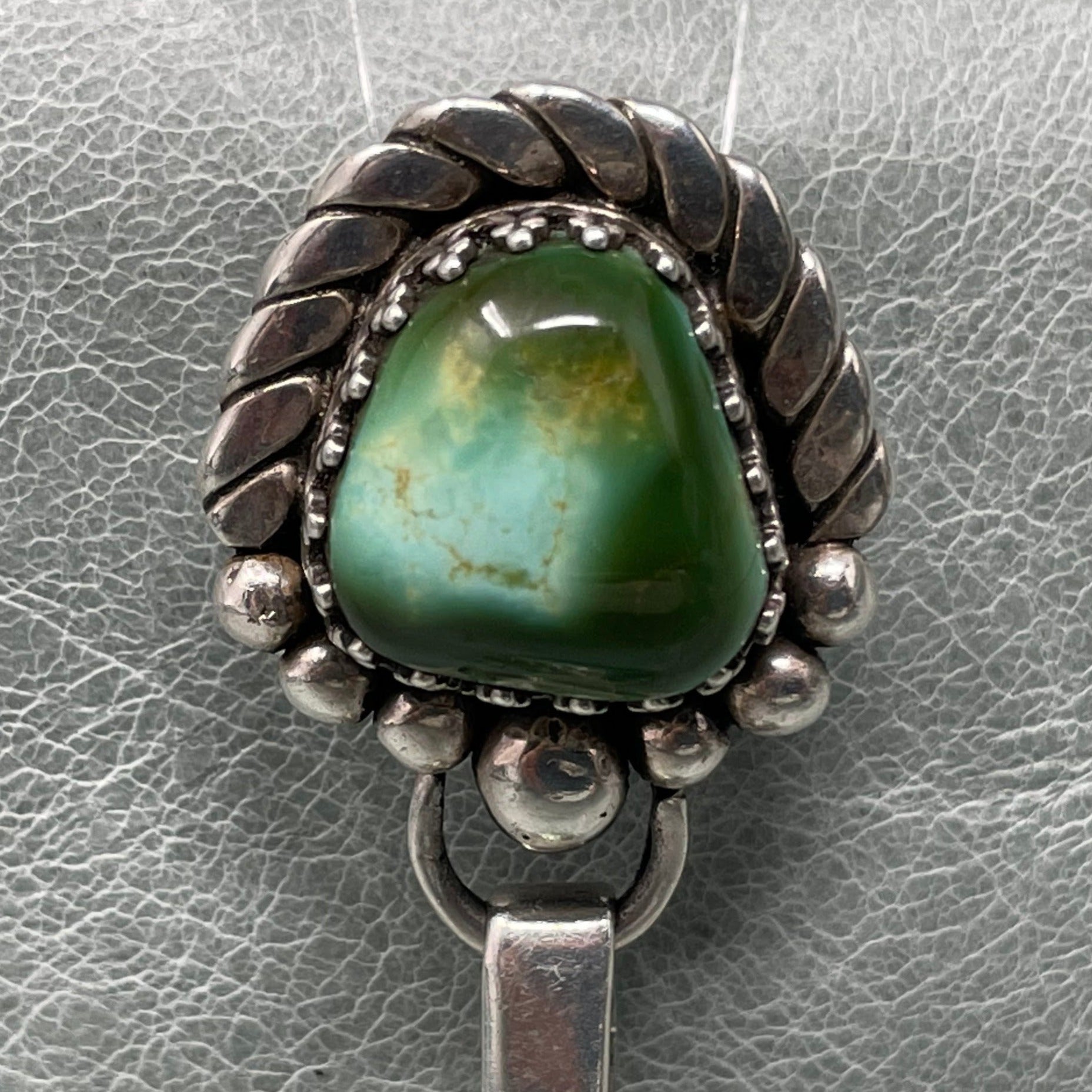 3 inch Sterling Silver pendant set with two stunning Royston Turquoise stones by Anglo artisan John Hartman of Durango Silver Company - top stone close up